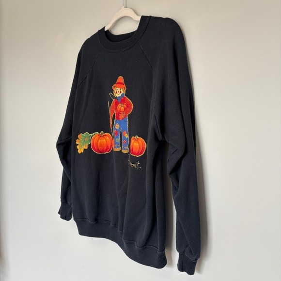 Vintage Halloween Sweatshirt Women's XL Pumpkin Scarecrow Puff Paint Teacher - Picture 4 of 14